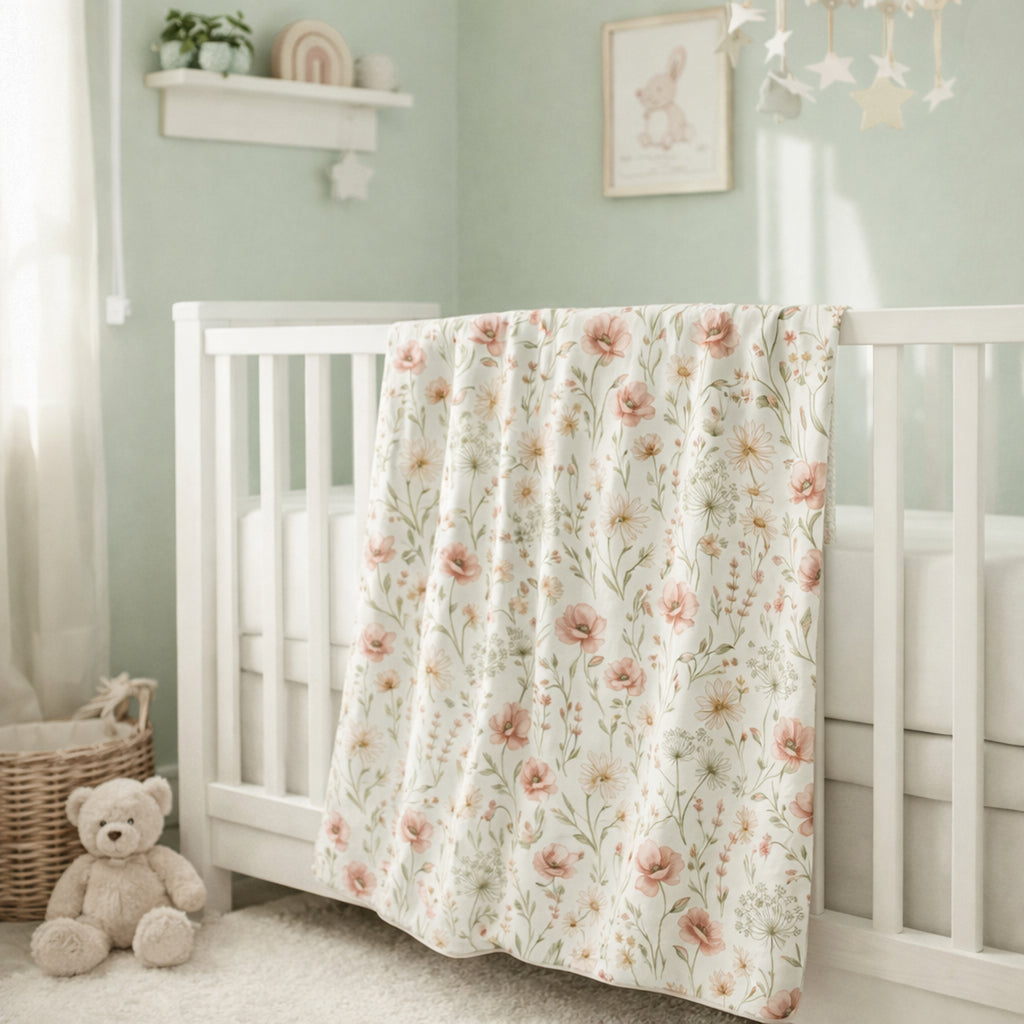 Floral Meadow Baby Swaddle Blanket — Blush Wildflower Nursery Swaddle