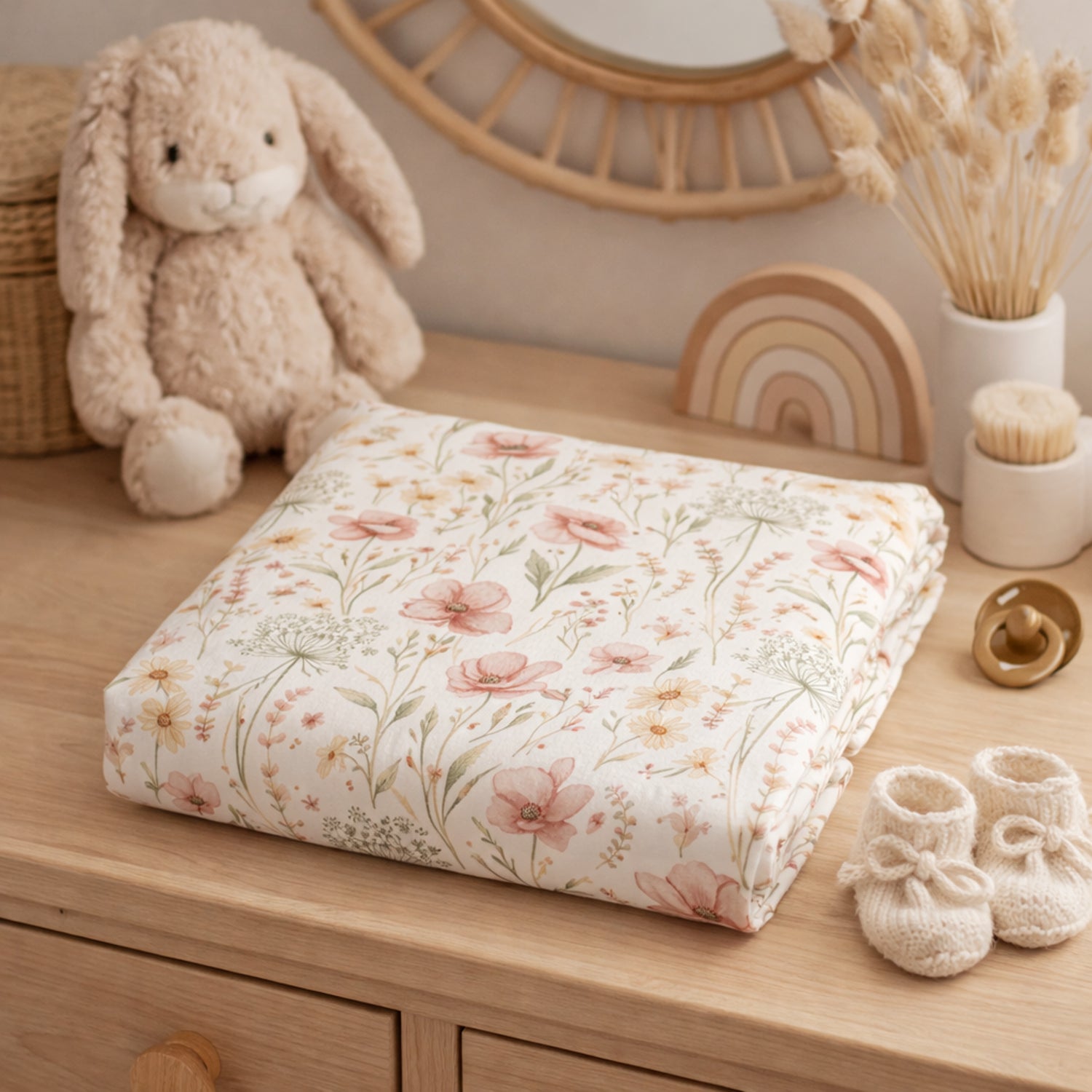 Floral Meadow Baby Swaddle Blanket — Blush Wildflower Nursery Swaddle