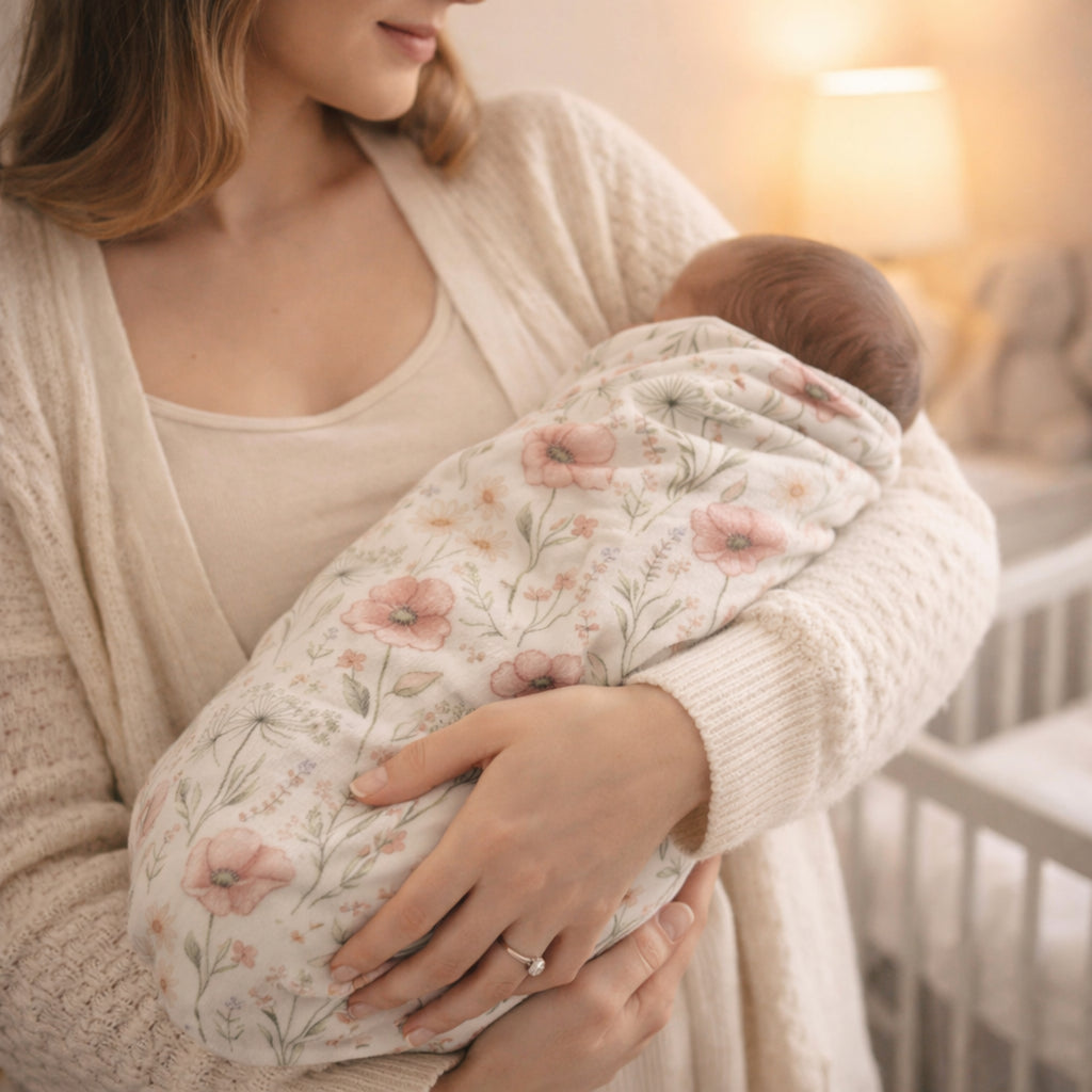 Floral Meadow Baby Swaddle Blanket — Blush Wildflower Nursery Swaddle