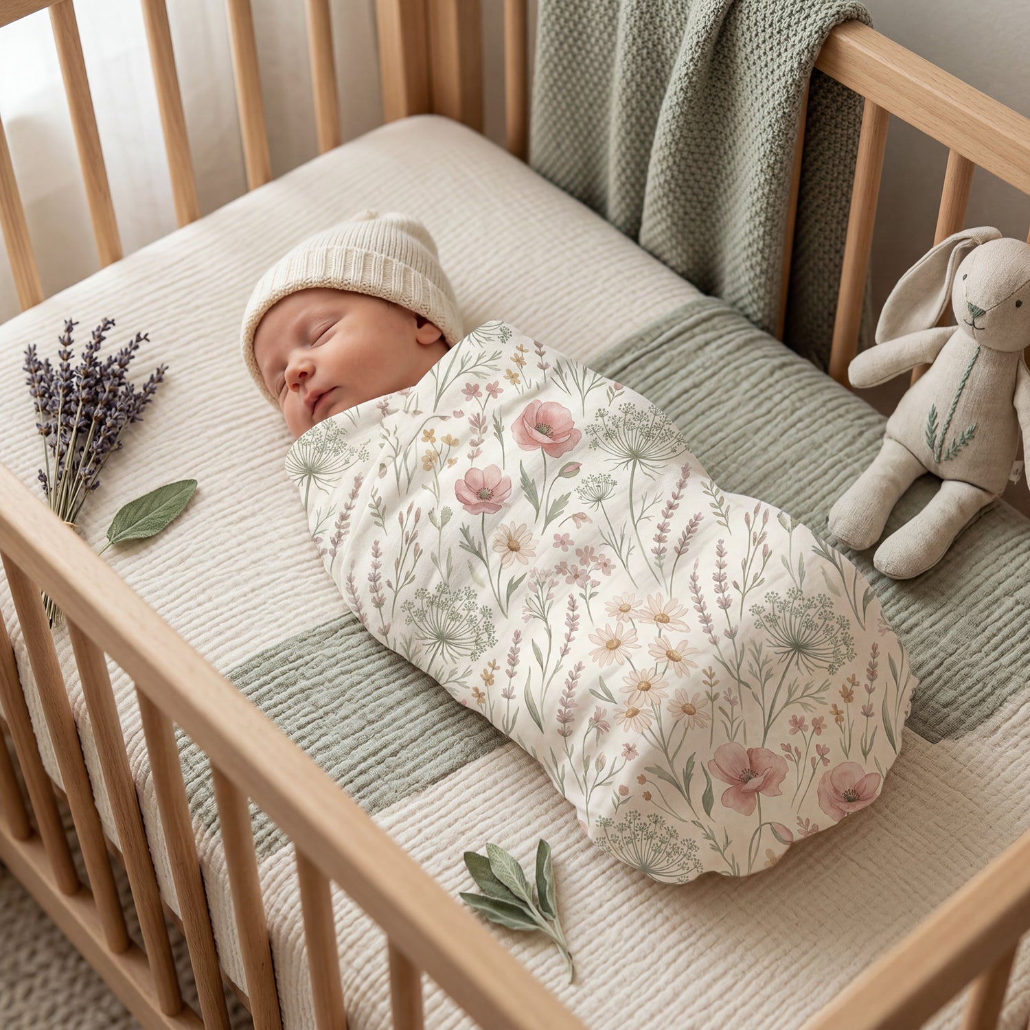 Floral Meadow Baby Swaddle Blanket — Blush Wildflower Nursery Swaddle