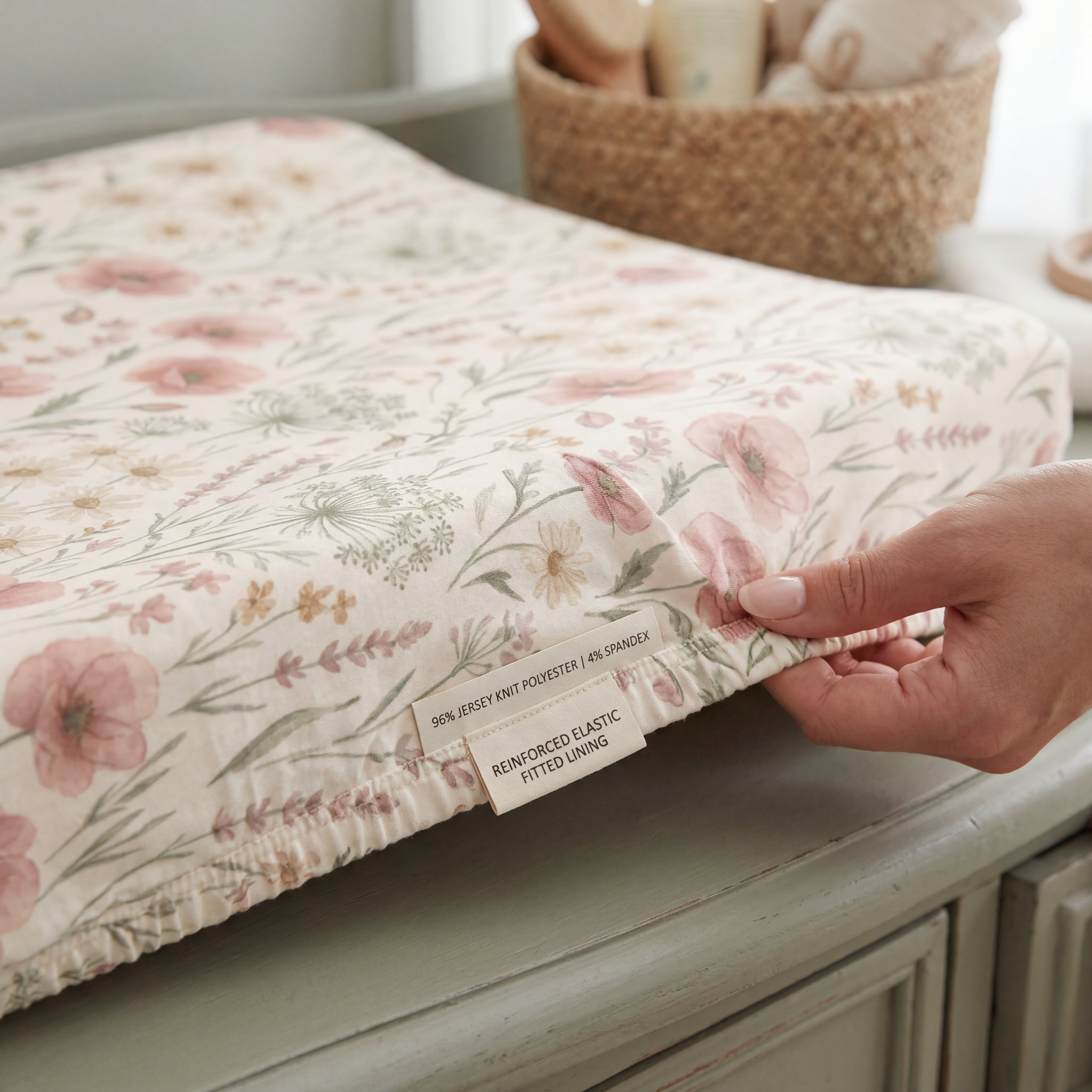 Pink Sage Wildflower Baby Changing Pad Cover — Floral Nursery Accessory