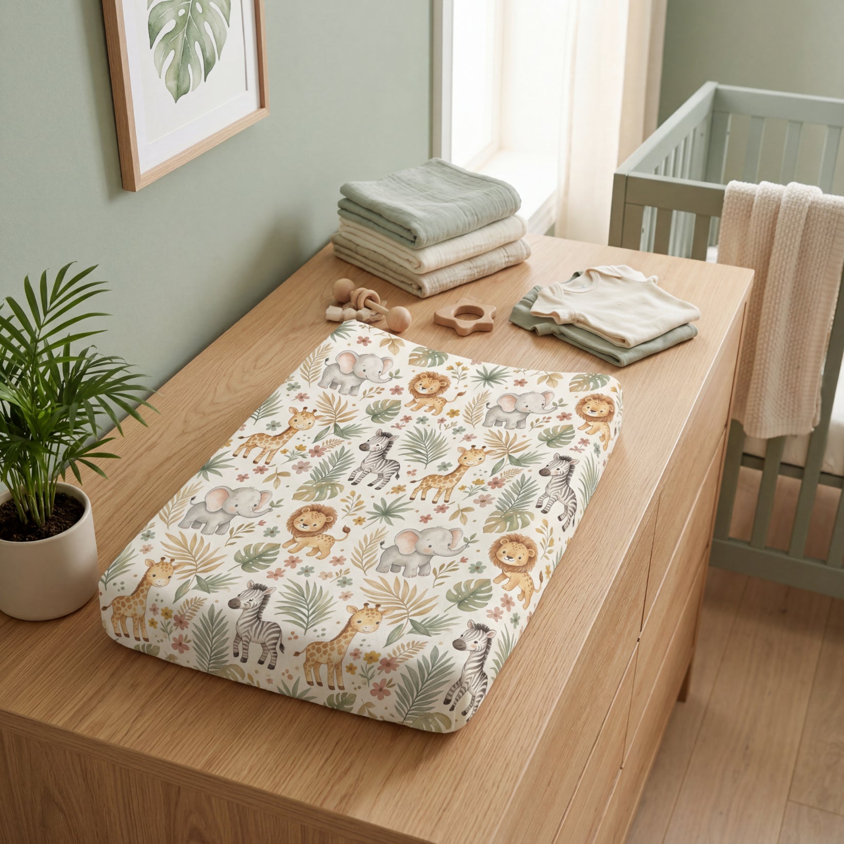 Safari Theme Baby Changing Pad Cover — Gender Neutral Nursery