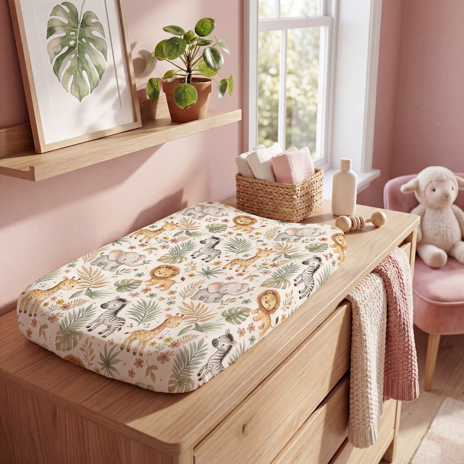 Safari Theme Baby Changing Pad Cover — Gender Neutral Nursery