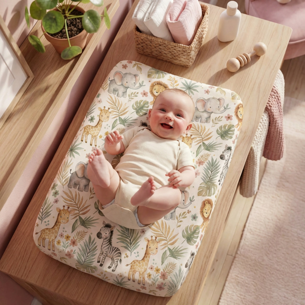 Safari Theme Baby Changing Pad Cover — Gender Neutral Nursery