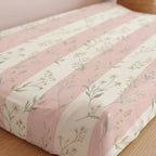 Pink Floral Stripes Baby Changing Pad Cover | Nursery Floral Pattern