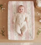 Pink Floral Stripes Baby Changing Pad Cover | Nursery Floral Pattern