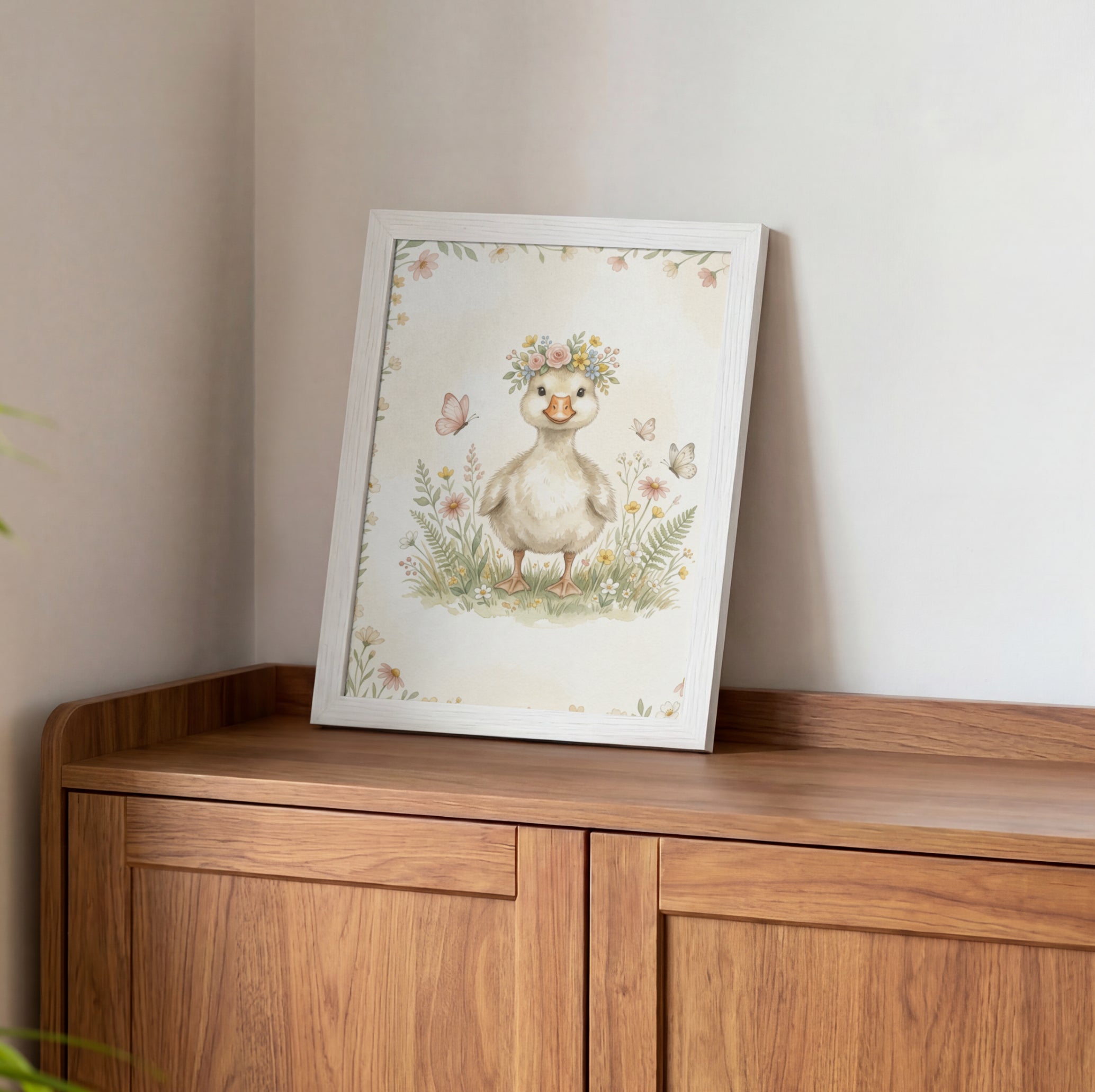 Silly Geese Duckling Floral Wall Poster — Cute Nursery Animal Matte Vertical Art