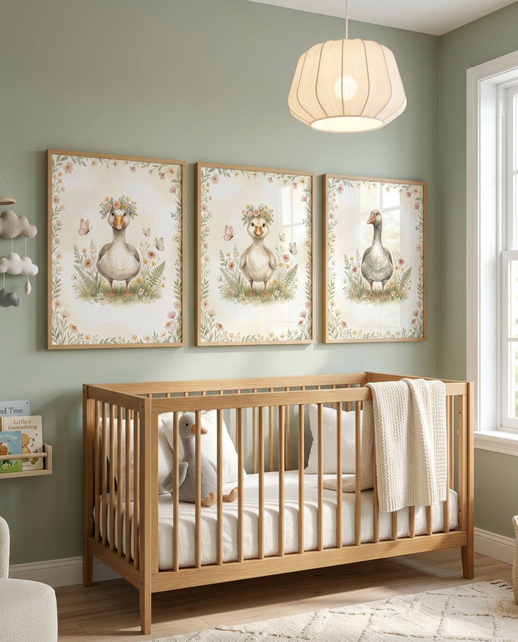 Silly Geese Duckling Floral Wall Poster — Cute Nursery Animal Matte Vertical Art