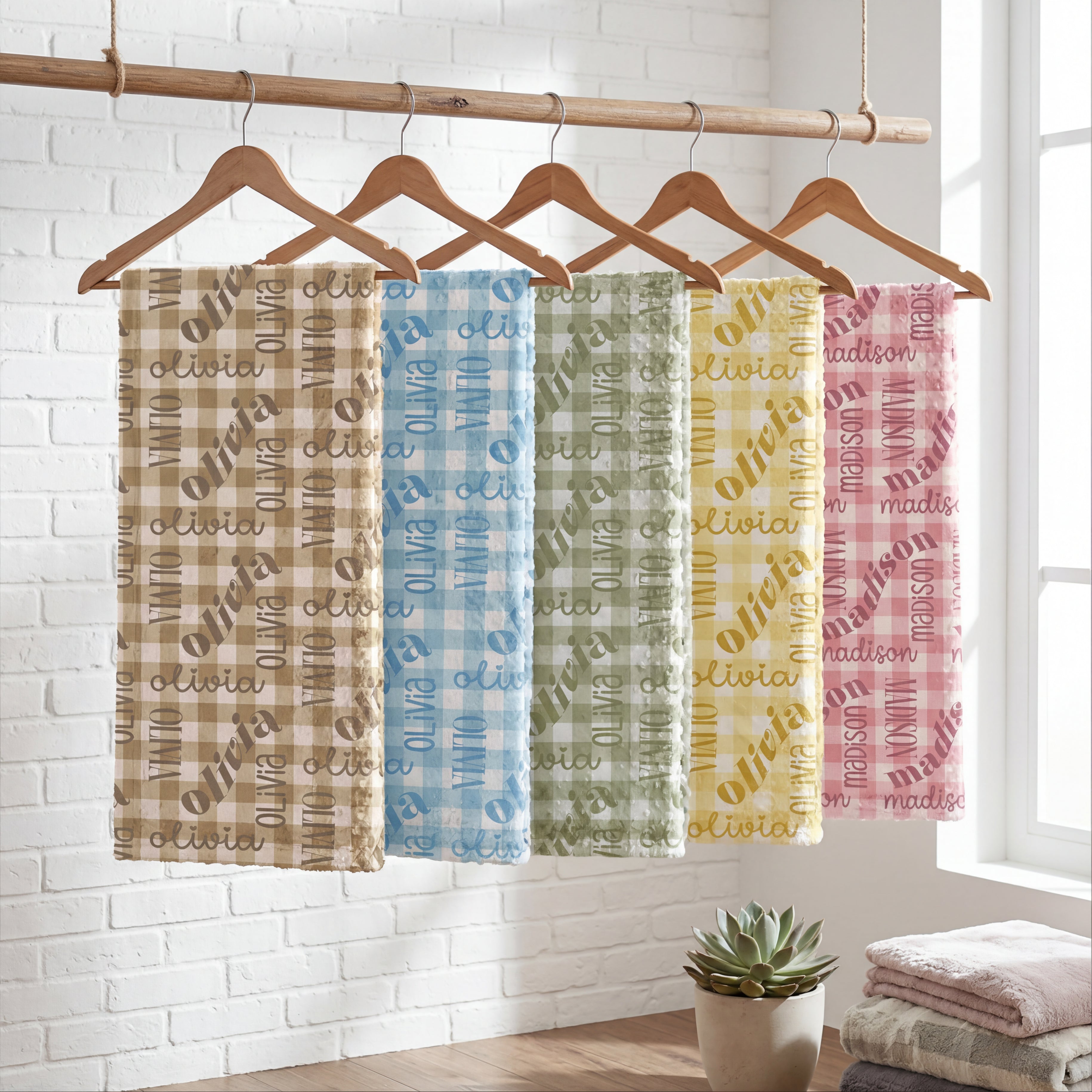 Gingham Name Minky Blanket | Custom Name Throw for Baby, Toddler, Kids & Teenager Gifts