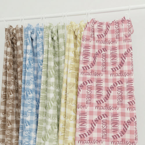 Blue Gingham Name Minky Blanket