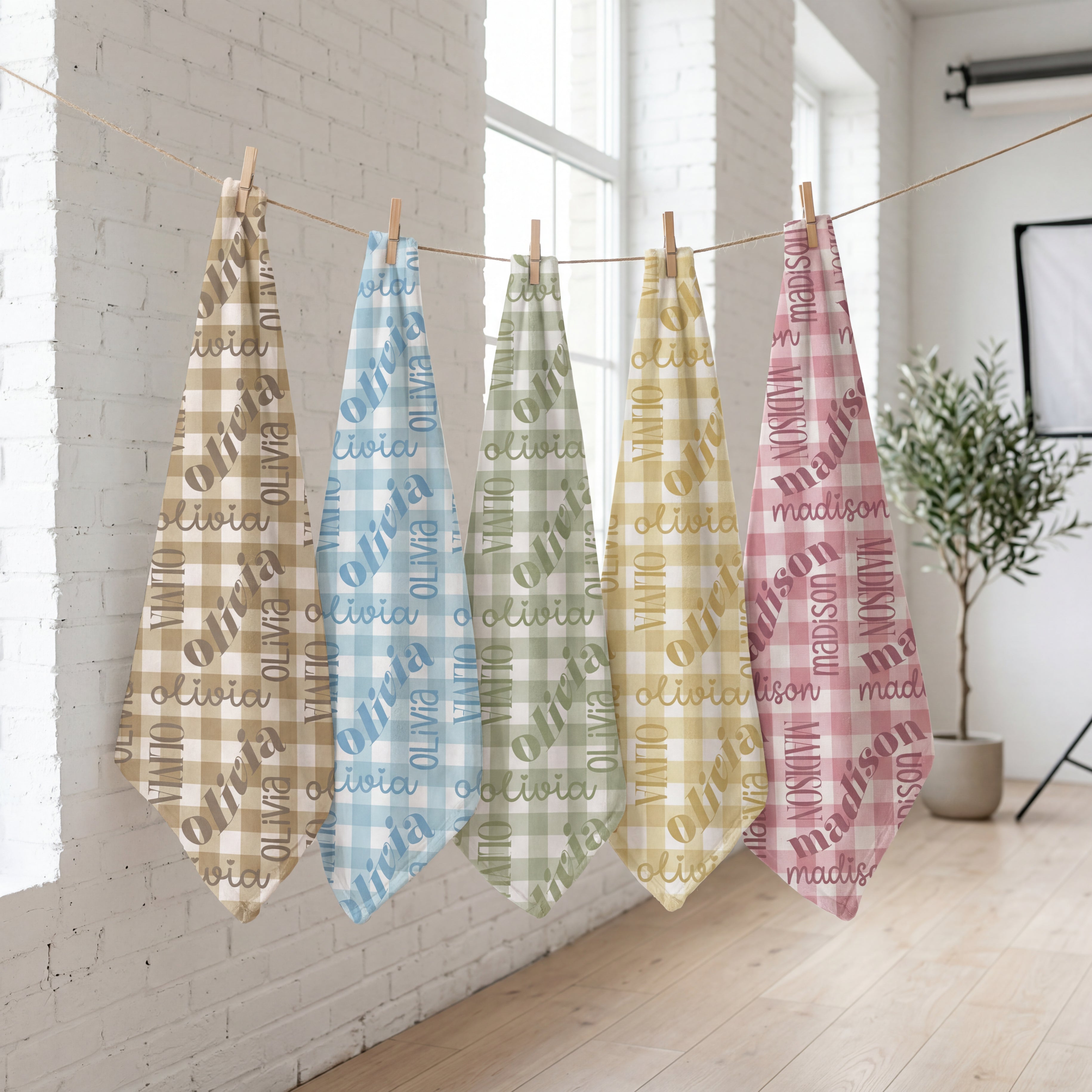 Sage Gingham Name Cottagcore Minky Blanket