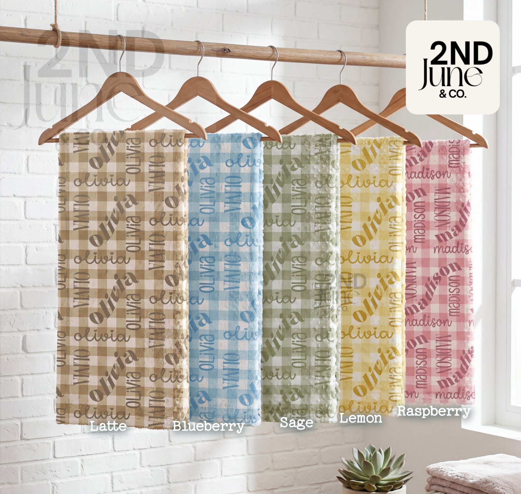 Pastel Lemon Gingham Name Minky Blanket