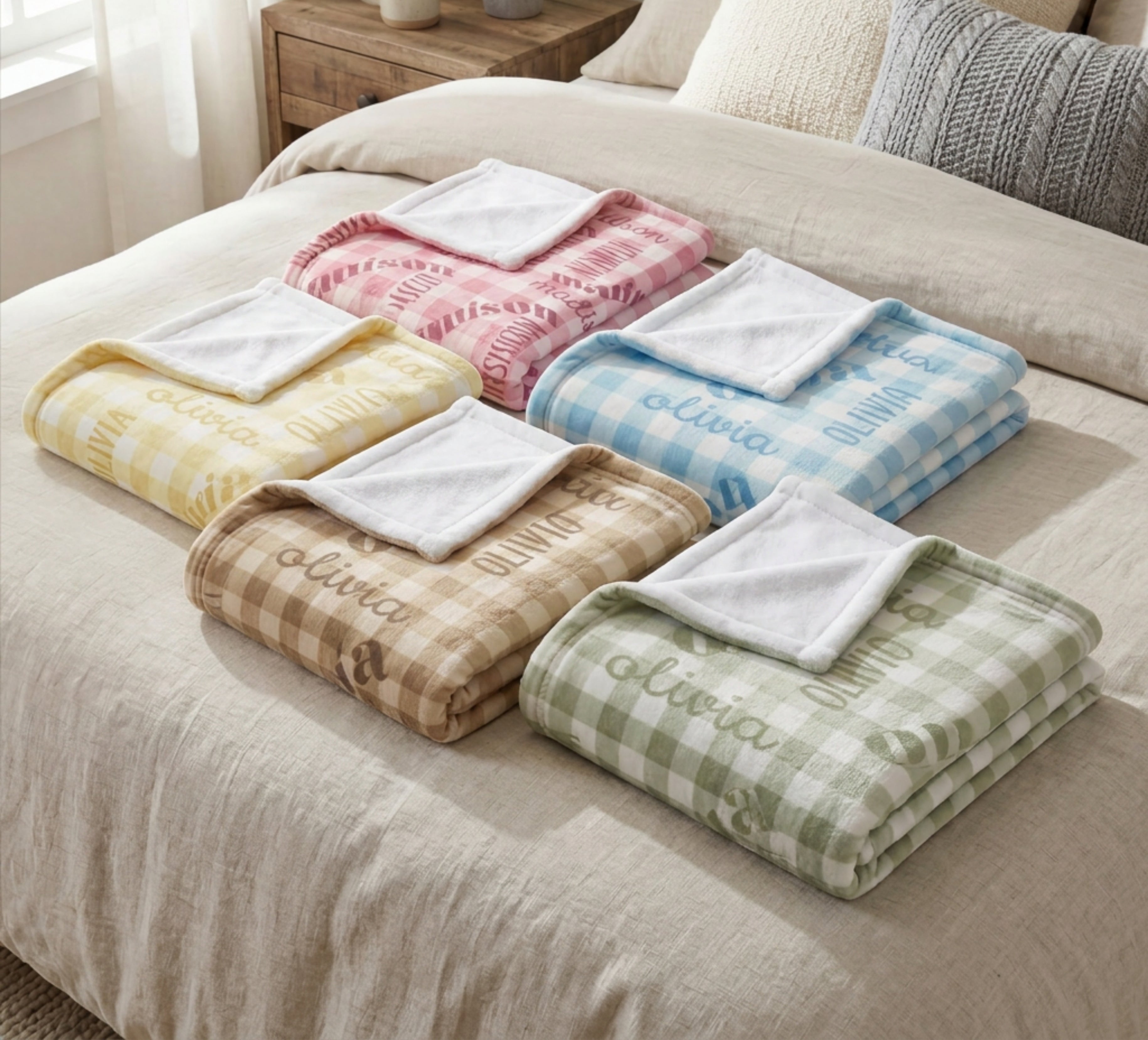 Pastel Lemon Gingham Name Minky Blanket